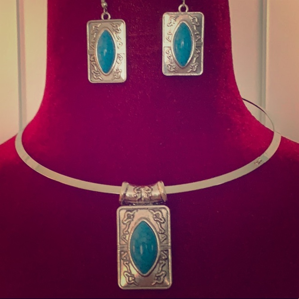 Turquoise Necklace And Earrings Set NWOT